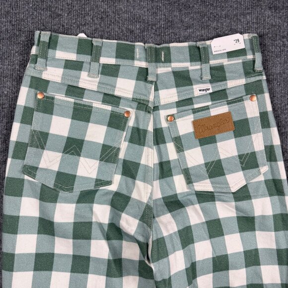 NEW Wrangler Wrock Gingham Kick Flare Western Boho Jeans Green Size 29 - Picture 5 of 6